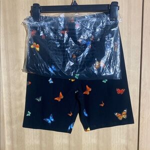 Black Butterfly Print Shorts with tank top matching
